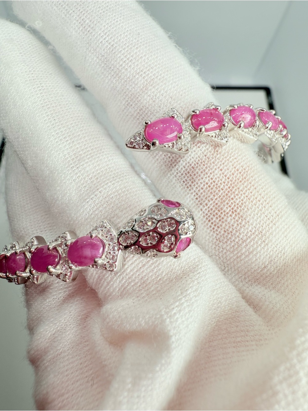 14k White Gold over Silver Ruby Serpent Bracelet! WATCH VIDEO! - Picture 4 of 17